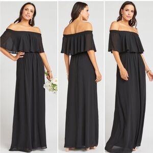 Show Me Your MuMu Hacienda Maxi Dress NWT Women’s XXS Black Chiffon Off Shoulder